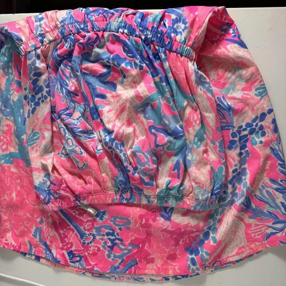 Lilly Pulitzer Strapless Dress Womens Xxs  Pink Blue Floral Pima Cotton Beach - Picture 6 of 9